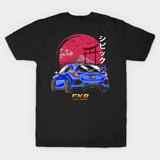 เสื้อยืด Vintage Back Print - ​Blue Honda Civic Type R FK8 T-Shirt แท้ Cotton 100% y2k S-5XL หลวม