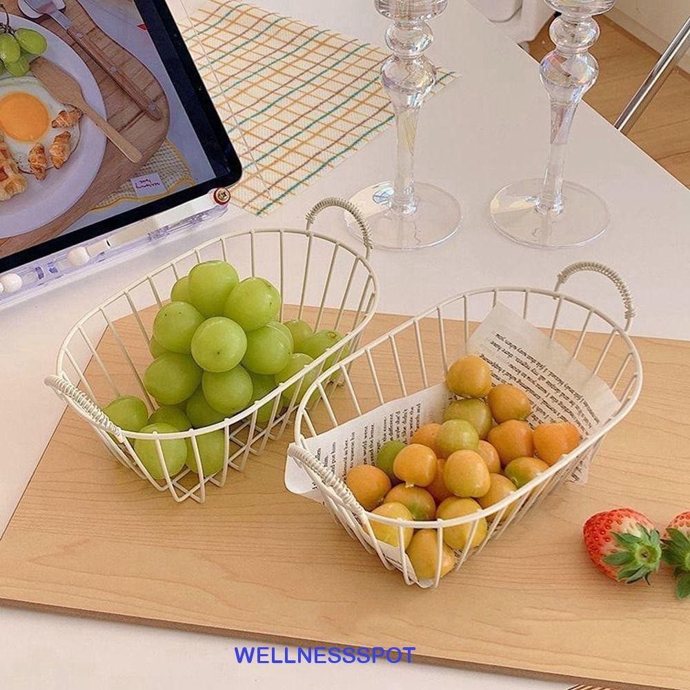 WELLNESSSPOT ตะกร้าขนมปังเหล็ก, ตะกร้าเก็บลวดสีเบจตกแต่ง, วินเทจขนาดเล็กพร้อมที่จับ Sundries Organizer ห้องครัว