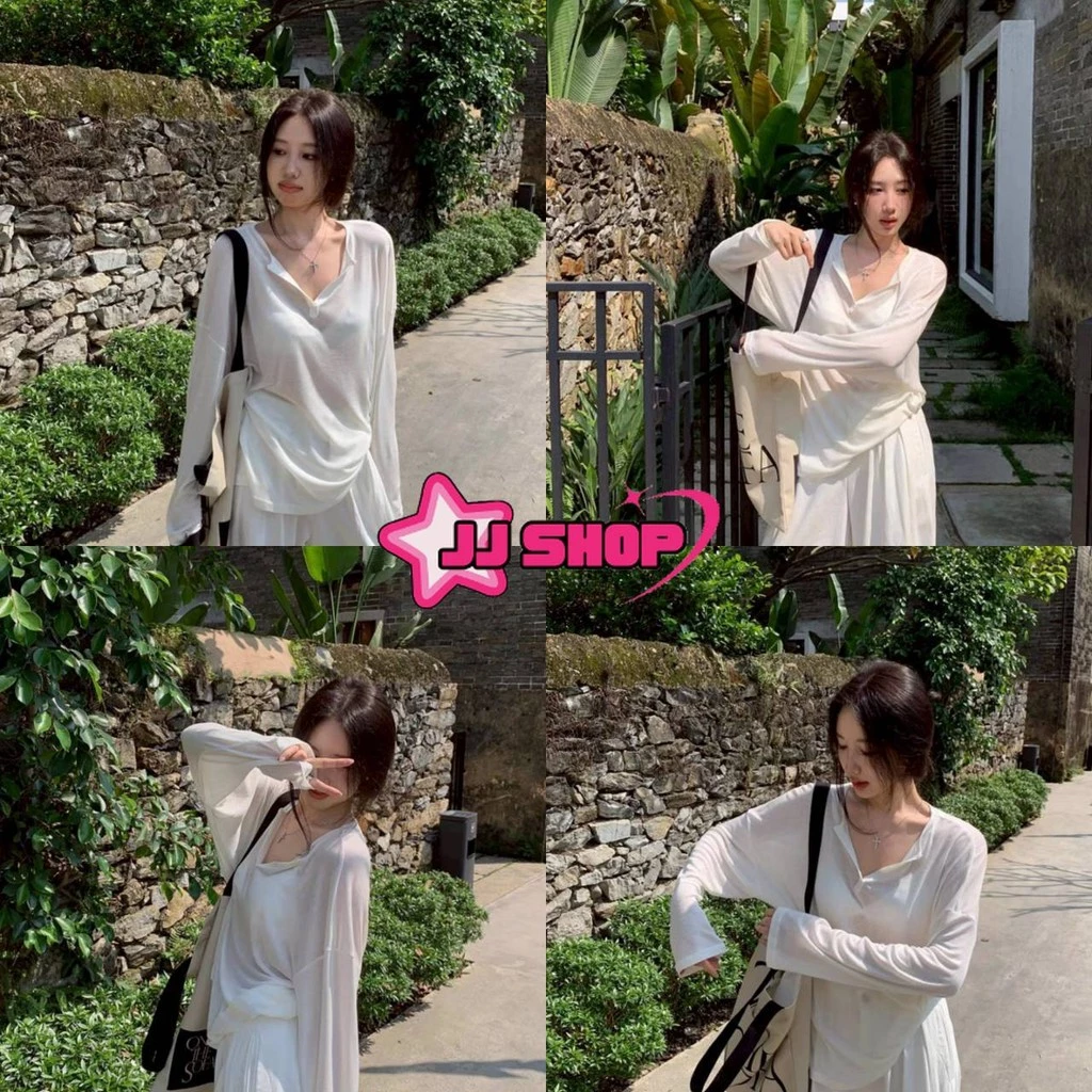 JJ Shop💜พร้อมส่ง เสื้อแขนยาว คอวี สไตล์เกาหลี ดีเทลซีทรู บางเบา ใส่ง่ายสบาย "FY2088"