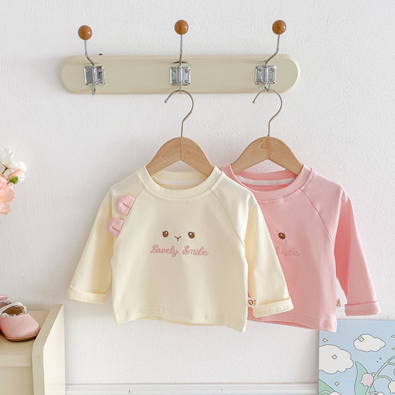 ฤดูใบไม้ผลิและฤดูใบไม้ร่วงสาวการ์ตูนแขนยาวฐานชั้น-น่ารักรอบคอเสื้อยืดสำหรับทารกและเด็กวัยหัดเดิน