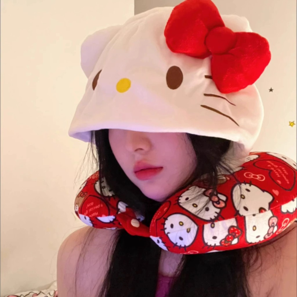 หมอนการ์ตูนอนิเมะรูปตัว U Hellokitty มีฮู้ด สําหรับนอนในรถ ป้องกันคอ
