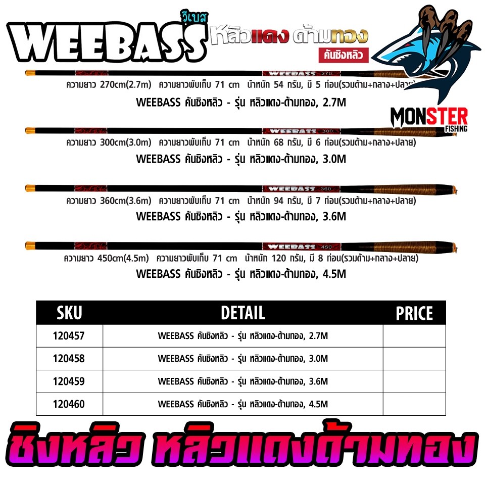 คันเบ็ดตกปลา คันชิงหลิว WEEBASS รุ่น หลิวแดงด้ามทอง ราคา ถูกที่สุด ดีลบีเคเค แกลเลอรีภาพที่ 4