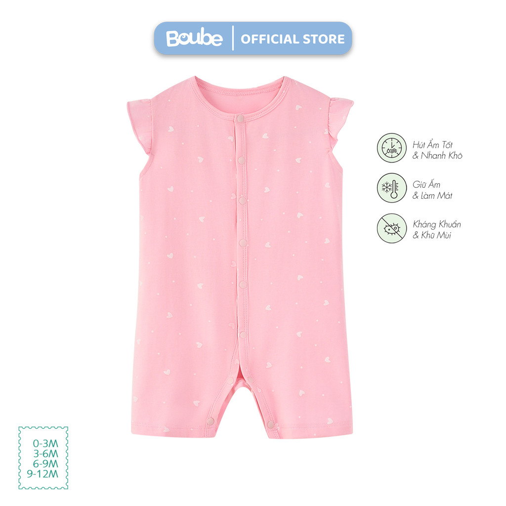 บอดี้สูท บอดี้สูทกระดุมตรงแต่งระบายสีชมพูหัวใจสําหรับเด็กแรกเกิดและเด็กทารกหญิง โบube ผ้าคอตตอนออร์แ