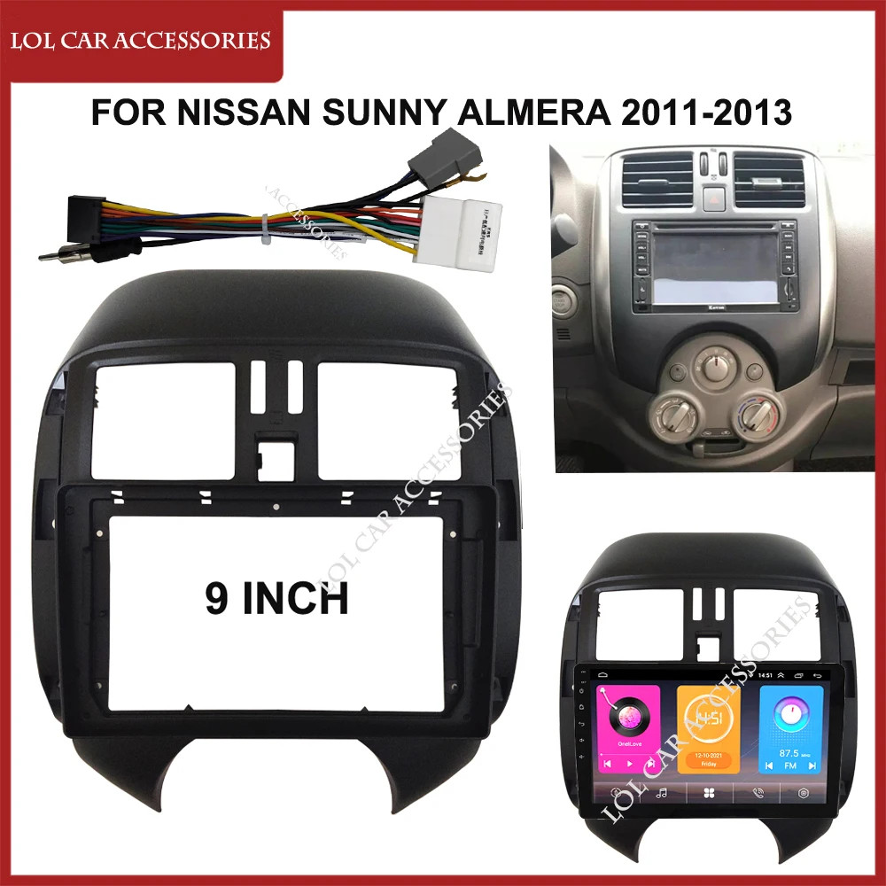 9 นิ้วสําหรับ NISSAN Sunny Almera 2011-2013 รถวิทยุสเตอริโอ Android MP5 ผู้เล่น 2Din หัวหน่วย Fascia Dash แผงกรอบฝาครอบ