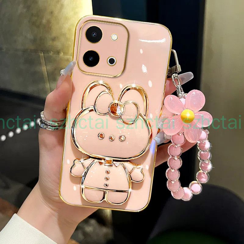 ปลอก Vivo Y28 4G Y18 Y03 Y17S Y16 Y15S Y01 Y22 Y22S Y02A Y02T เคสโทรศัพท์ TPU 3D กระต่ายเครื่องสําอางกระจกแต่งหน้าขาตั้ง Ultra Thin Electroplated Soft Case Shock Protection Case ราคา ถูกที่สุด ดีลบีเคเค แกลเลอรีภาพที่ 2