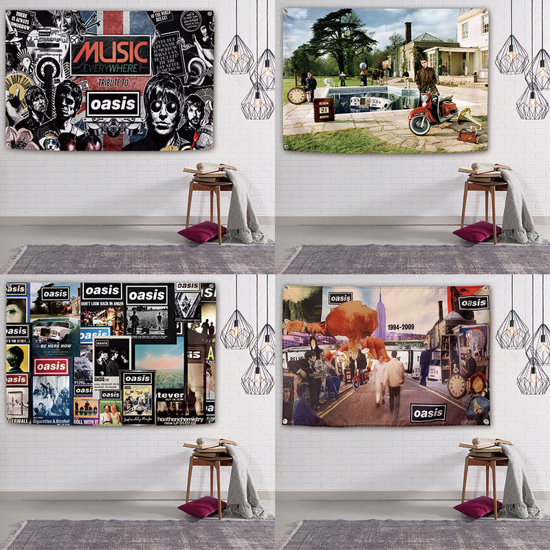 ผ้าธงแขวน OASIS Oasis Band Rock สำหรับตกแต่งบาร์ คอนเสิร์ต ผ้าแขวนในหอพัก ข้างเตียง สตูดิโอ