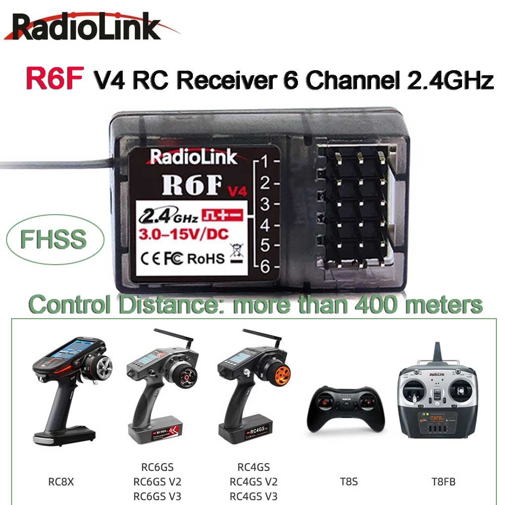 Radiolink R6F V4 RC ตัวรับสัญญาณ 6 ช่อง 2.4GHz สําหรับรถยนต์ RC และเรือวิทยุเครื่องส่งสัญญาณรีโมทคอน