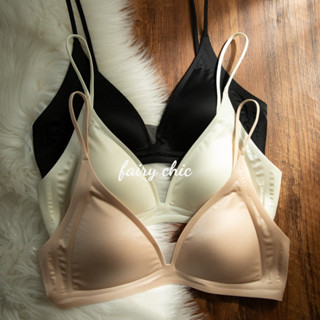 Milk Satin French Deep V Neck Seamless Triangle Cup บราเซ็กซ…