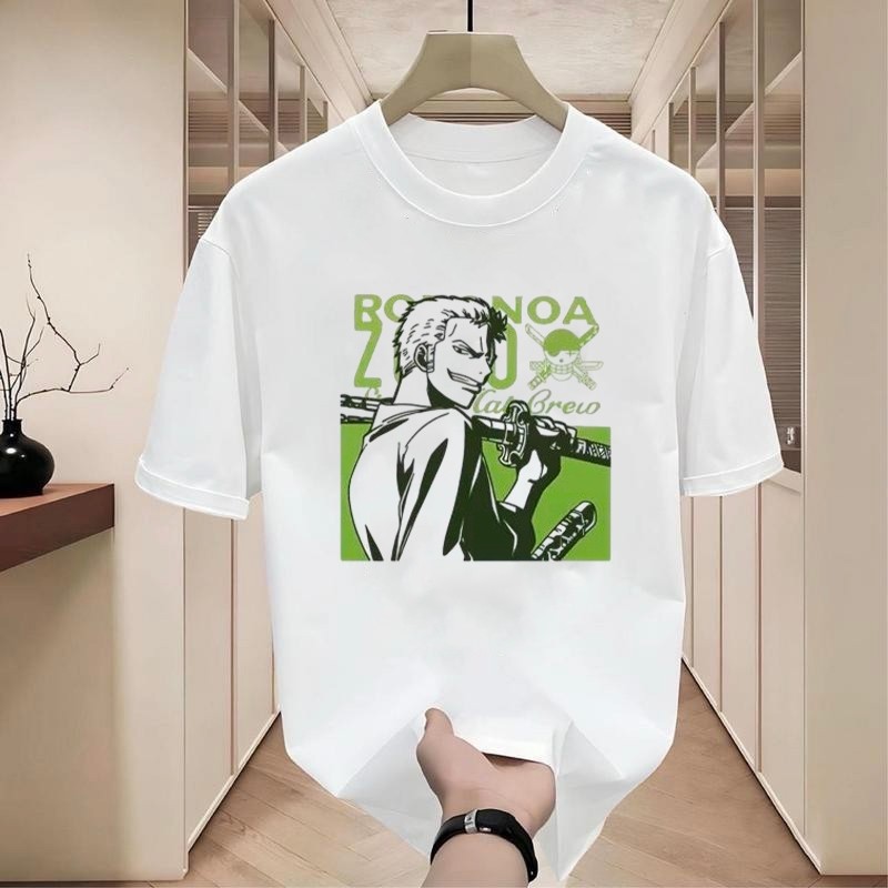 เสื้อยืดผู้ชายเท่ๆ คอกลม-แขนสั้น สกรีนลายการ์ตูนสุดเท่ เสื้อยืดสตรีทแฟชั่นสุดฮิต เสื้ออนิเมะ โอเวอร์ไซส์ เนื้อผ้านุ่มยืด
