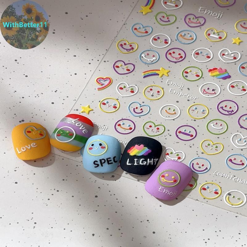 Better Smile สติกเกอร์ Heart Love Bear กระต่ายเล็บสติกเกอร์น่ารัก 5d นูน Letter Rainbow Smile Decals