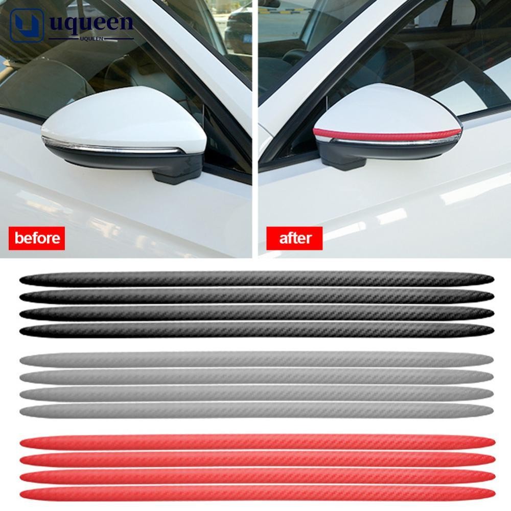 Uqueen 4 ชิ้น 41 ซม.คาร์บอนไฟเบอร์กันชนรถขอบประตูป้องกันยาง Auto Protector Guard Scratch สติกเกอร์สีขาวสีดํา Trim แถบ U2V6