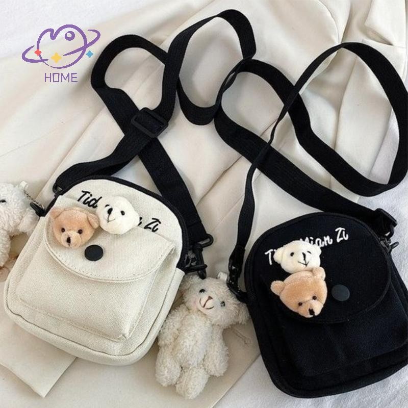 [mayhome] กระเป๋าสะพายไหล่แฟชั่นสําหรับผู้หญิง สไตล์เรียบง่าย ลายหมีน่ารัก ขนาดเล็ก เหมาะสําหรับนักเรียนและใส่ของประจําวัน