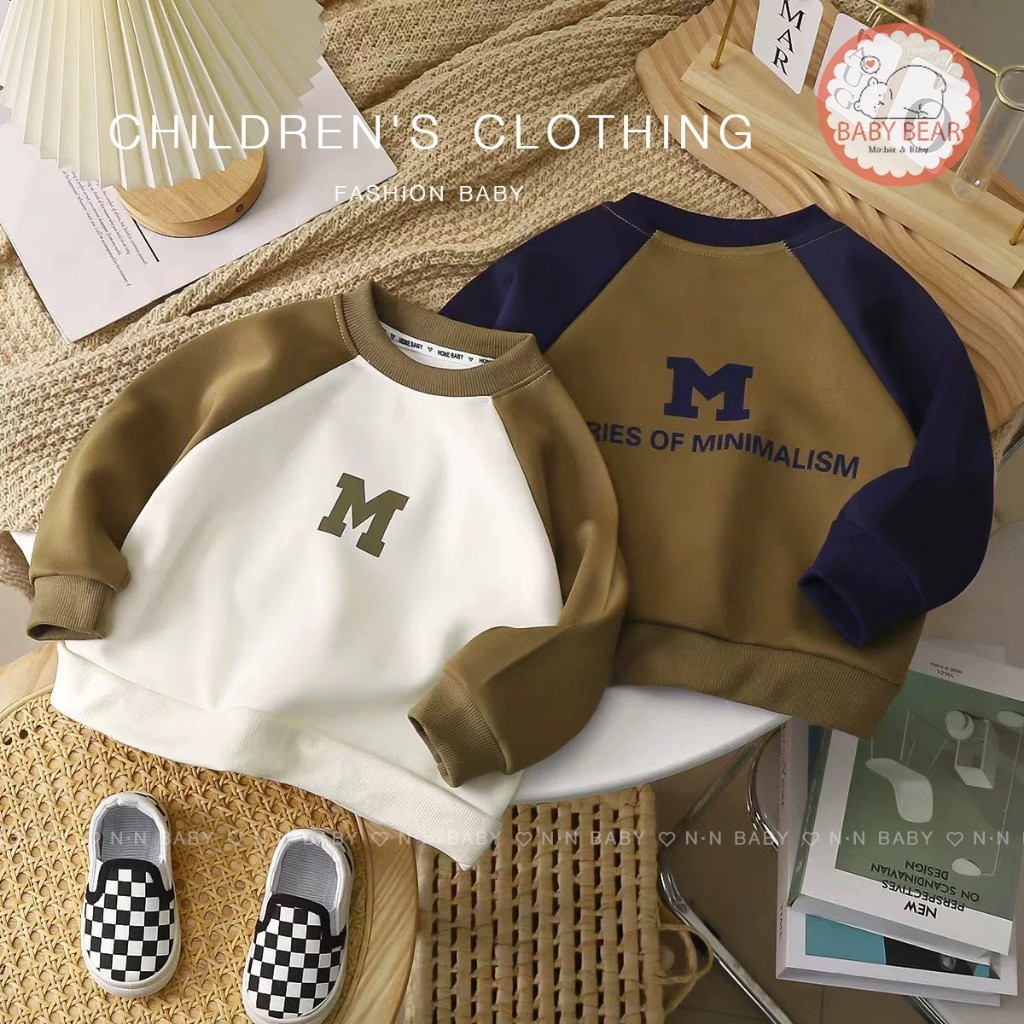 เสื้อกันหนาว เสื้อแขนยาวเด็ก สเวตเตอร์เด็ก คอกลม สกรีน M ใส่ได้ทั้งชายและหญิง