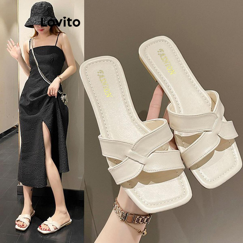 Lovito รองเท้าแตะส้นแบนแบบลำลองแจ๊กเก็ตอินเทรนด์ใหม่สำหรับผู้หญิง LFA50193