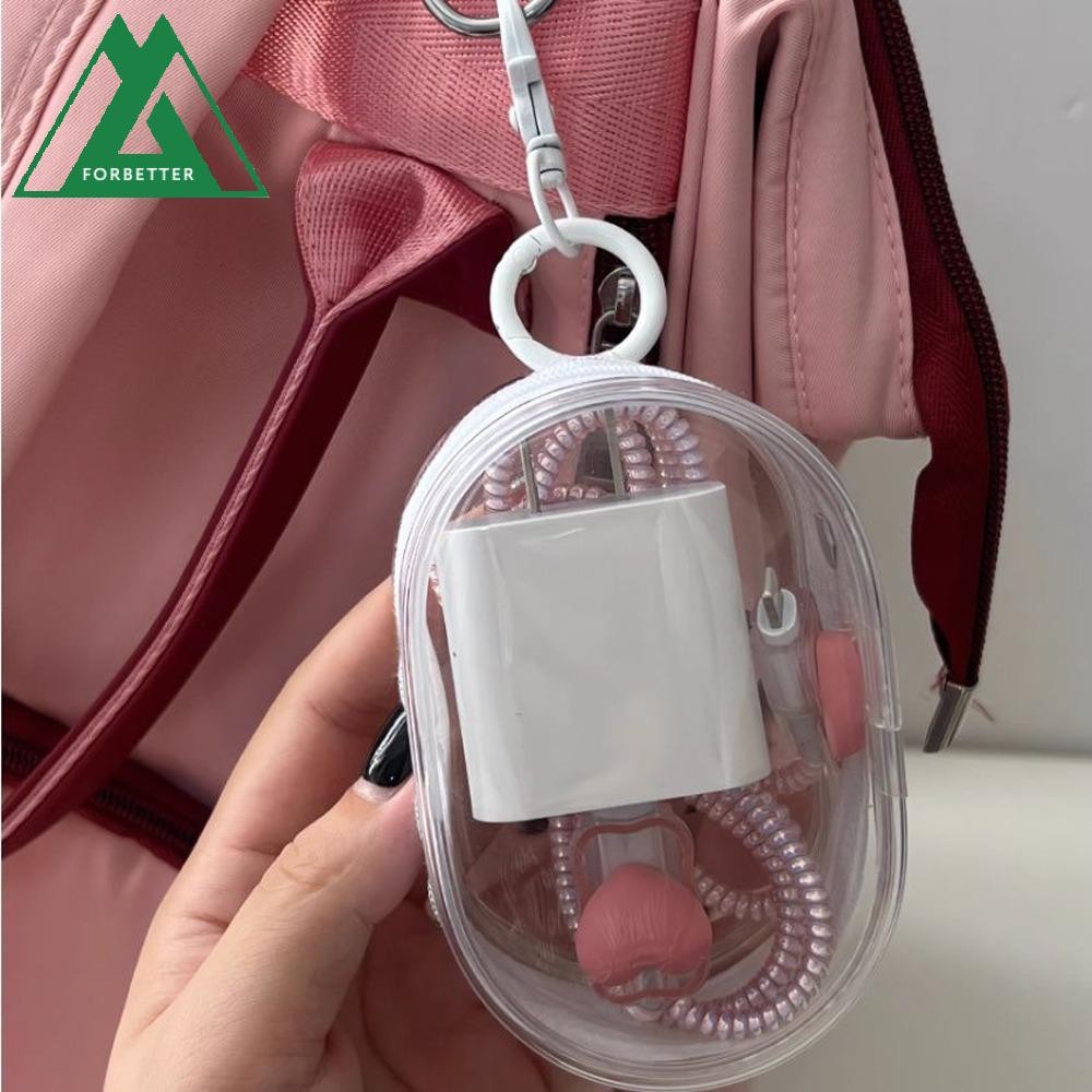 Forbetter กระเป๋าชาร์จโทรศัพท์, พร้อมพวงกุญแจถุงเก็บสายเคเบิลข้อมูลโปร่งใส, กระเป๋าใส่เหรียญ Anti Drop PVC แบบพกพาถุงเก็บดิจิตอลเครื่องชาร์จโทรศัพท์