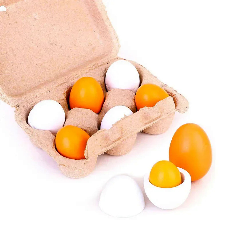 6pcs Simulation Wooden Eggs Toys Set Kids Pretend Play Wood Food Eggs Yolk Kitchen Food Children Kid