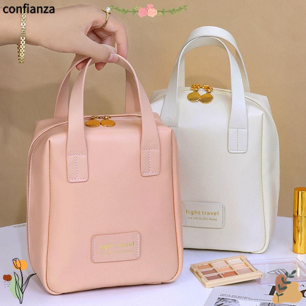 Confianza กระเป๋าเก็บ, กระเป๋าเครื่องสําอางหนัง PU กันน้ํา, GIft ความจุขนาดใหญ่ Multi-function Makeup Organizer ผู้หญิง