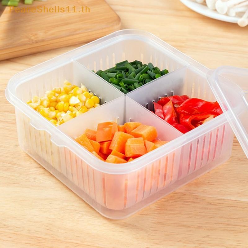 Peaceshells 4 กริดอาหารผลไม้กล่องเก็บช่องตู้เย็นตู้แช่แข็ง Organizer TH