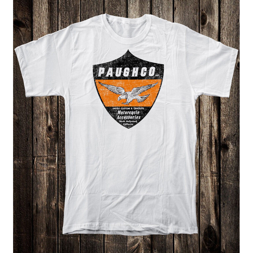 Retro Hot Rod Tee T เสื้อผ้าฝ้าย 100% ชิ้นส่วนรถจักรยานยนต์ Shop Ca Biker Paughco Inc