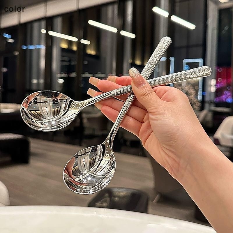 [สี] เกาหลีสแตนเลสหนาช้อนสร้างสรรค์ด้ามยาวโรงแรมหม้อร้อนช้อนซุปทัพพีบ้านครัวเครื่องมือที่สําคัญ ไทย