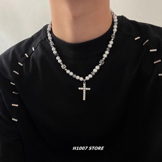 Niche Designสะท้อนแสงมุกเย็บCross Clavicle Chainสร้อยคอเหล็ก…