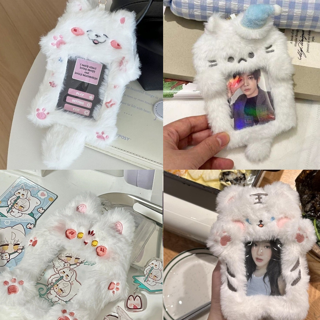 3นิ้วสีขาวลูกสุนัขฟ็อกซ์แมวสัตว์ตุ๊กตาผู้ถือบัตรไอดอลkpop 2Rขนาดเล็กPhotocardผู้ถือน่ารักSamoye Tigerผู้ถือบัตรPlush Packbagจี้ของขวัญ