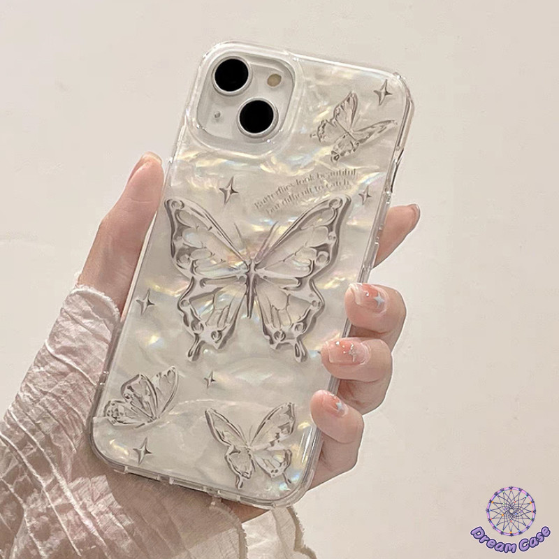 แฟชั่นโรแมนติกผีเสื้อชวนฝันส่องประกายดาวนุ่ม เคส IPhone 13 11 15 16 12 14 Pro Max 7Plus XR X XS Max 15 8 7 16 14 Plus SE