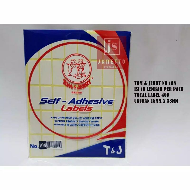 ป้ายทอมแอนด์เจอร์รี่ 108 ป้าย T&j เบอร์ 108 มีกาวในตัว 1 แพ็คเท่านั้น