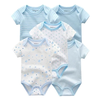 Kiddiezoom 5 ชิ้นแฟชั่นทารกแรกเกิดการ์ตูนแขนสั้นเด็กทารกชุดบอดี้สูทนุ่มผ้าฝ้าย 100% ทารก Onesies