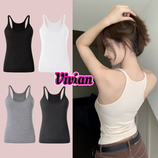 🎀Vivian🎀เสื้อกล้าม แขนกุด คอยู สีพื้น ผ้ายืด สายสปาเก็ตตี้🌸ส…