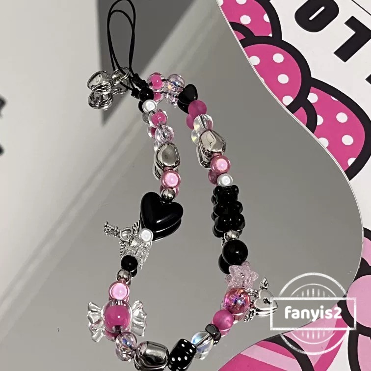 Ins แฟชั่น Rose Red Y2k สไตล์ Ccd กล้อง Lanyard Bell จี้รูปหัวใจรูปกุญแจลูกปัดโซ่โทรศัพท์