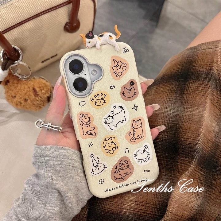 สําหรับredmi 14C 13C A1 12C 10C 10 12 9A 9C K60 หมายเหตุ 13 12 11 11s 10 10s Pro 4G 3D DIYแมวน่ารักหนังธรรมดารูปแบบเลนส์ชุบกรอบเคสโทรศัพท์ปกอ่อน