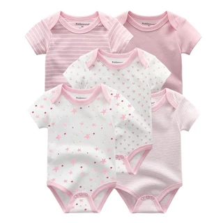 Kiddiezoom 5 ชิ้นการ์ตูนแขนสั้นเด็กทารกชุดบอดี้สูทนุ่มผ้าฝ้าย 100% เด็ก Onesies