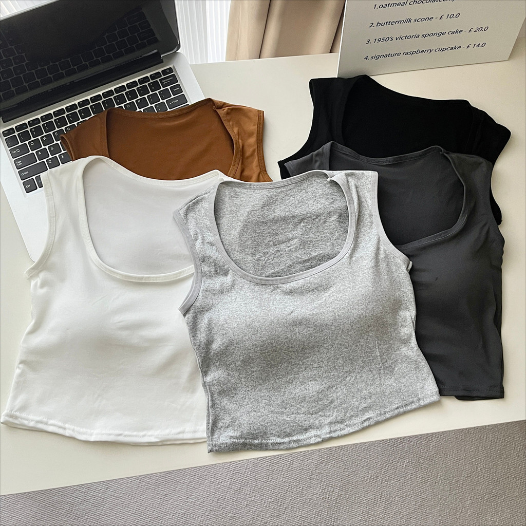 #394 สินค้าพร้อมส่งจากไทย เสื้อกล้ามครอป ผ้าอย่างดี มีฟองนำในตัว โนบราไม่โป๊