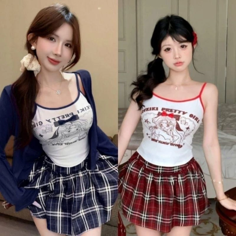 #368 พร้อมส่ง เสื้อสายเดี่ยว มีฟองน้ำ ลายการ์นผู้หญิง เกาหลีน่ารัก สีพื้นใส่สบาย