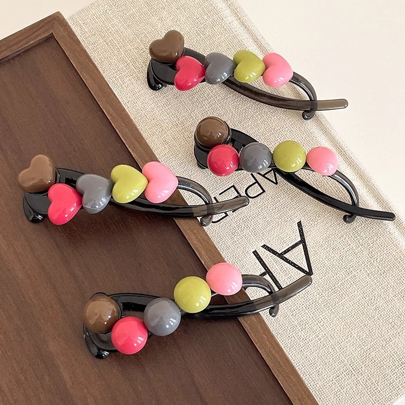 Retro Rainbow Love กิ๊บติดผมหญิง Dopamine อเนกประสงค์ High-end Twisted Clip เครื่องประดับผมเรียบง่าย