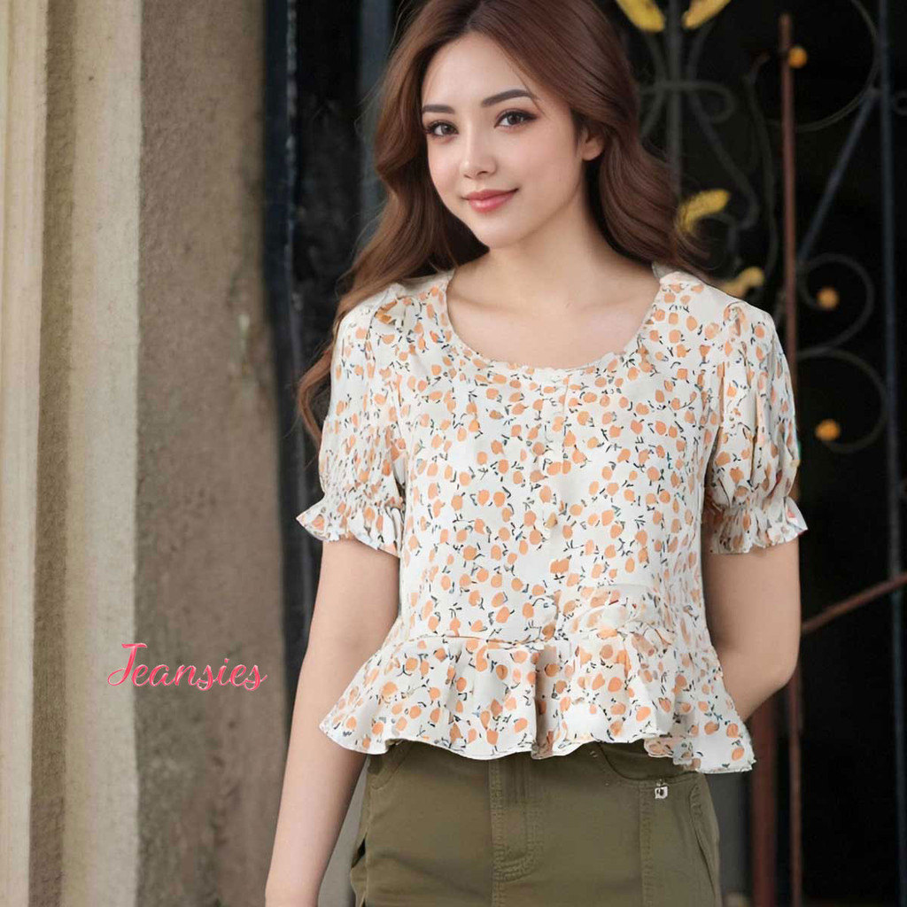 เสื้อผ้าสตรีลายดอกไม้ แขนสั้นเปิดไหล่ สไตล์เท่