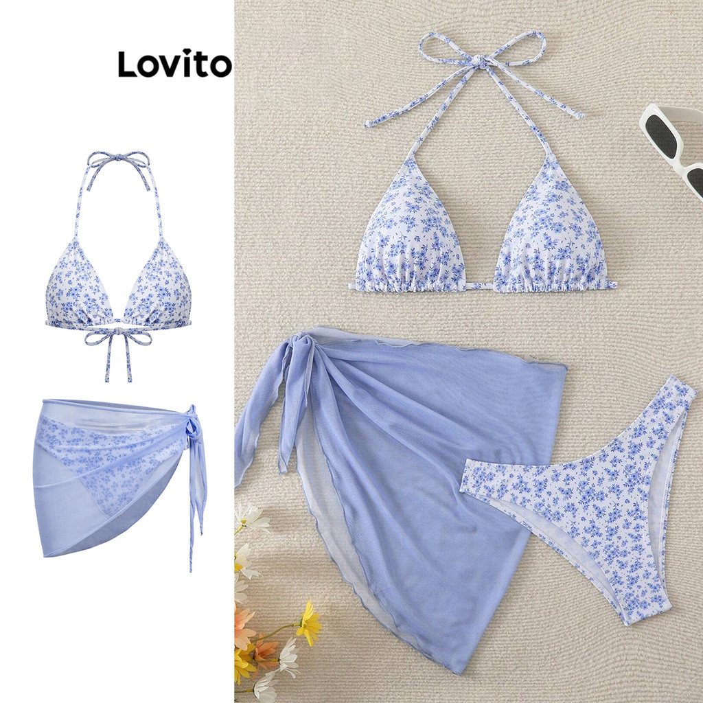 Lovito ชุดบิกินี่ลายดอกไม้ โบฮีเมียนลายเดซี่สำหรับผู้หญิง LBL16838