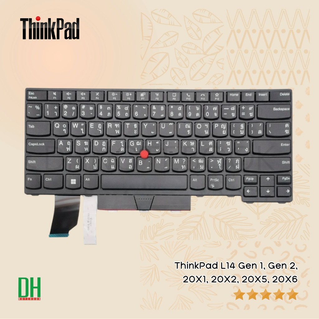 คีย์บอร์ด OEM สำหรับ Lenovo ThinkPad L14 Gen 1, Gen 2, 20X1, 20X2, 20X5, 20X6 - พร้อมปุ่มเมาส์แดง เปลี่ยนทดแทนคุณภาพสูง