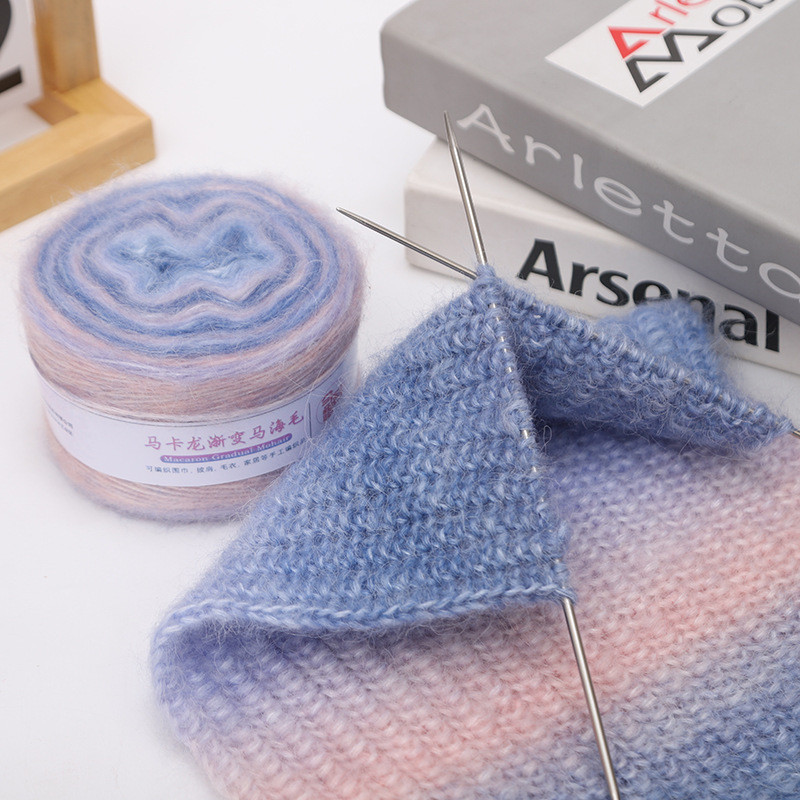 Mohair เส้นด้ายขนสัตว์ไล่โทนสีทําด้วยมือ diy ส่วนขนสัตว์ย้อมถักผ้าพันคอเสื้อกันหนาวเสื้อแจ็คเก็ตสิ่งทอเส้นด้าย