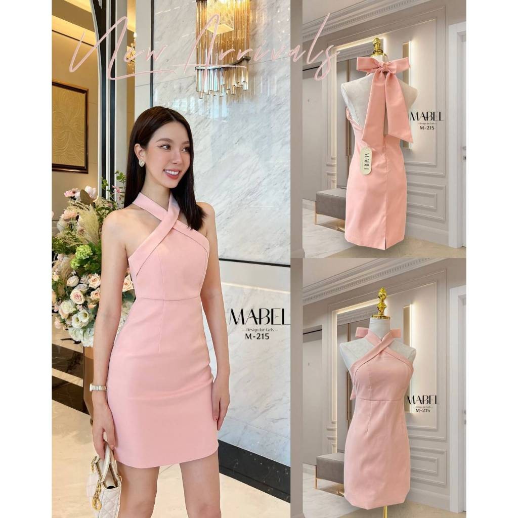 (xs-xl) (พร้อมส่ง) Nabi&Mabel9 Mini Dress สีชมพูน่ารักมากค่ะ ดีไซน์แต่งคล้องคอผูกโบว์ด้านหลัง หลังเว