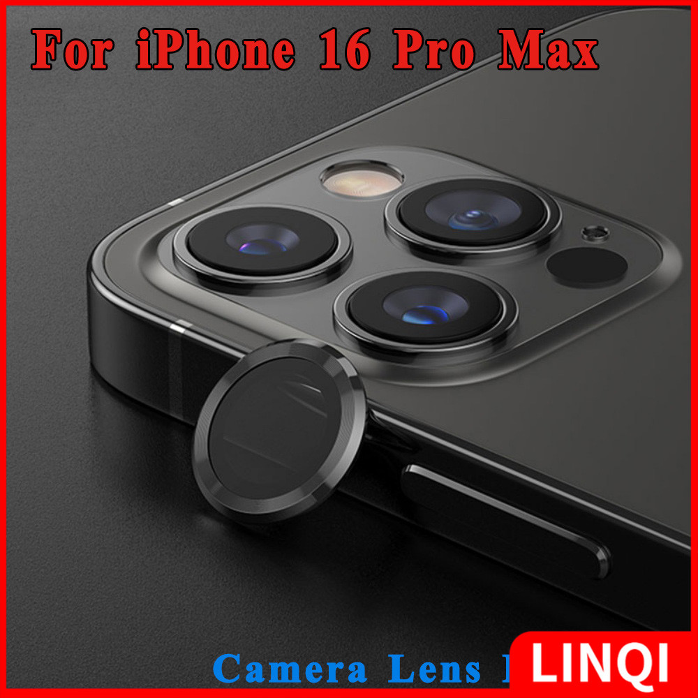 พรีเมี่ยมกระจกนิรภัยป้องกันเลนส์โทรศัพท์สําหรับ iPhone 16 Pro Max 14 15 Plus 11 12 13 Mini Pro Max แหวนโลหะฝาครอบกล้อง