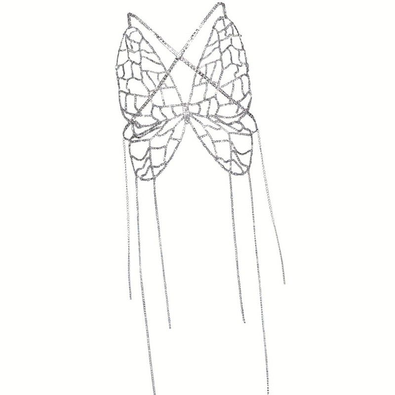 Bbd Rhinestones สร้อยคอผีเสื้อสําหรับเทศกาลดนตรีผู้หญิงเครื่องประดับคริสตัลพู่ Camisole Beach Br