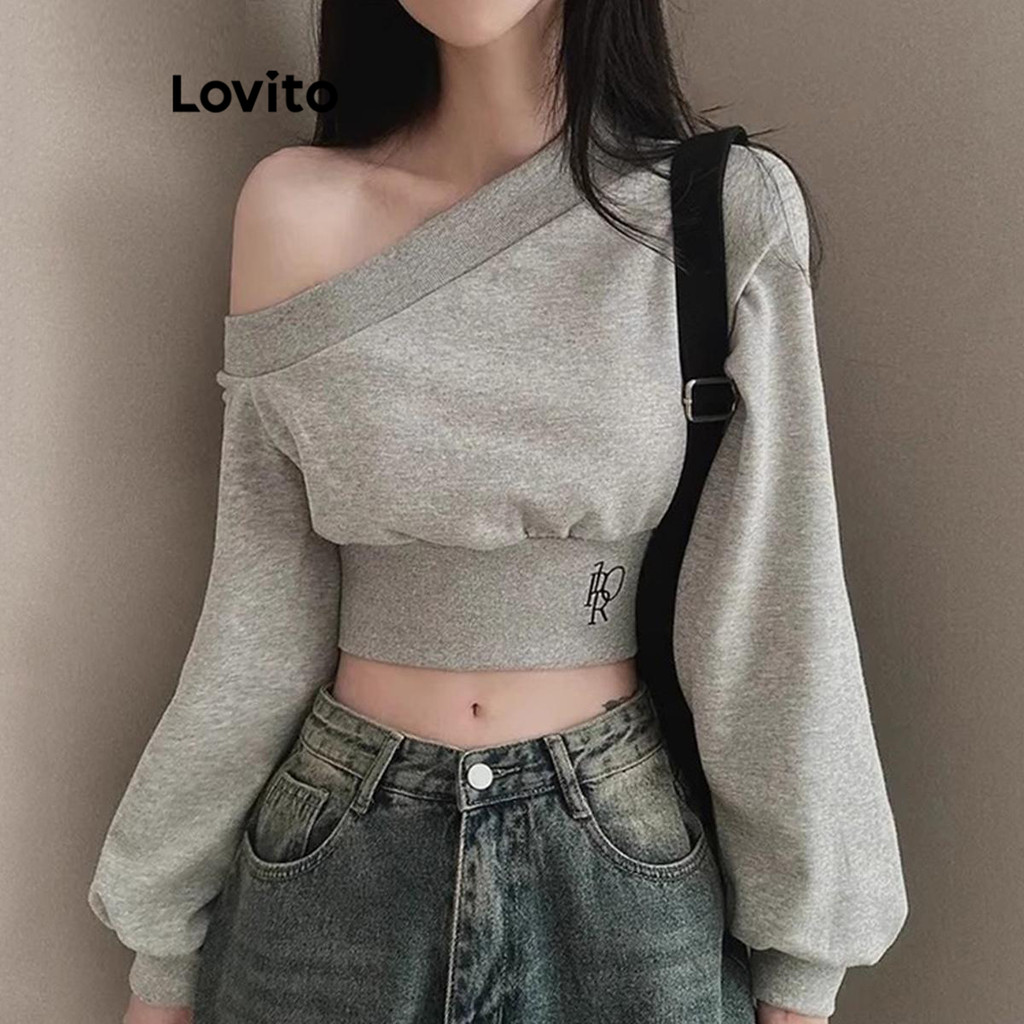 Lovito เสื้อสเวตเตอร์ลายธรรมดาลำลองสำหรับผู้หญิง LNA72804