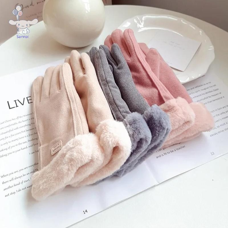 [San] ผู้หญิงฤดูหนาวหนา Plush ถุงมือแฟชั่น Warm Suede กลางแจ้ง Guantes Lady Touchscreen ถุงมือขับรถกีฬาขี่จักรยาน Mittens POP - รูปที่ 7