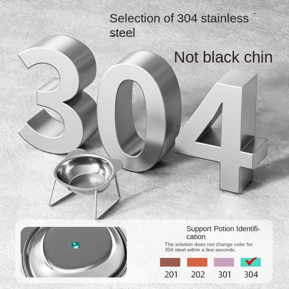 Hilario ชามอาหารแมวยกระดับ, ชามแมวสแตนเลสป้องกันการตกคว่ํา, พร้อมขาตั้งป้องกันปากมดลูก 15°มุมเอียงเท้าสูงเครื่องให้อาหารสุนัขอุปกรณ์สัตว์เลี้ยง - รูปที่ 2