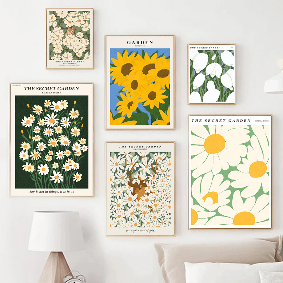 ตลาดดอกไม้ Wall Art ภาพวาดผ้าใบสีสันสดใส Nordic Plant โปสเตอร์พิมพ์ภาพห้องนั่งเล่นตกแต่งภาพวาด