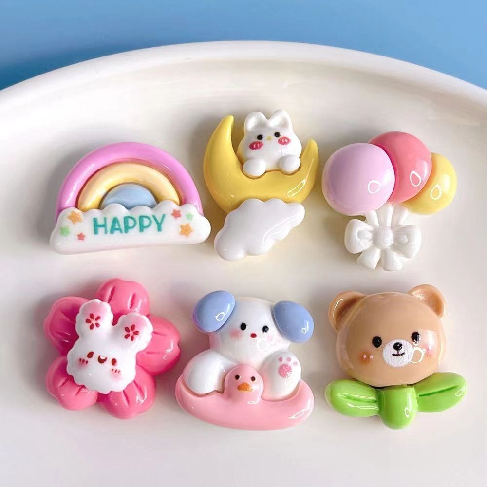 [100ในสต็อก] การ์ตูนสีรุ้งดวงจันทร์หมีเรซินอุปกรณ์เสริมครีมน่ารักกาวทำด้วยมือ DIY เครื่องประดับผมเชือกผมวัสดุเคสโทรศัพท์มือถือ