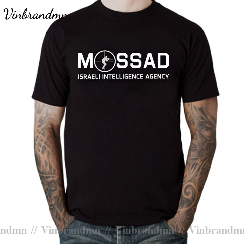 เสื้อยืดผ้าฝ้ายผู้ชาย ตลก Mossad Israeli Intelligence Agency T เสื้อ Israeli IDF ทหาร Mossad ทหารพิเ