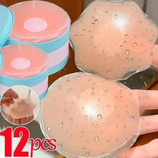 12ชิ้น/กล่องผู้หญิงที่มองไม่เห็นซิลิโคนหัวนมครอบคลุม-นํามาใช้ใหม่ที่ไม่มีสายหนังชุดชั้นในแพทช์-รอบ/ดอกไม้รูป
